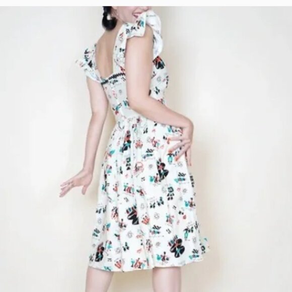 Bernie Dexter White & Black Atomic Festival Loretta Dress 1X NOVELTY RETRO USED - Picture 2 of 10